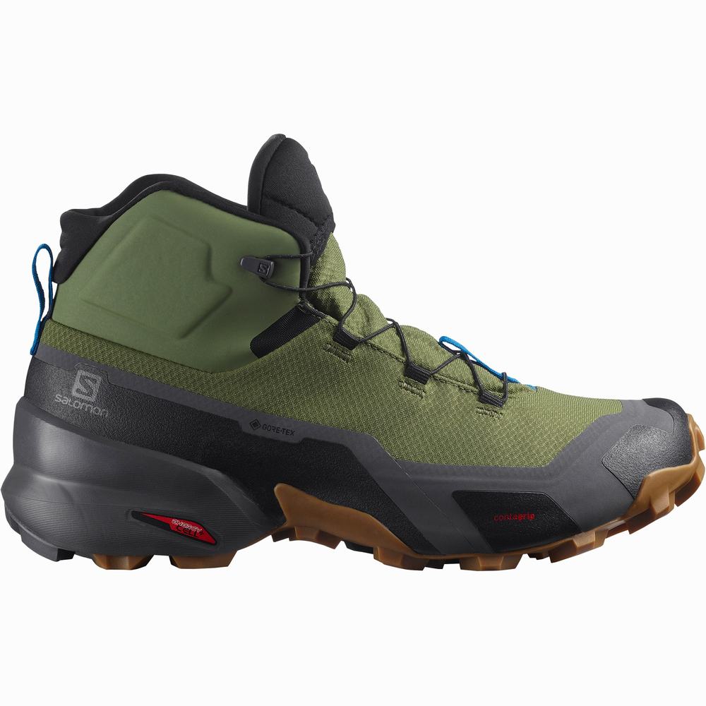 Bottes Randonnée Salomon Cross Hike Mid Gore-tex Homme Vert Noir | France-6548723