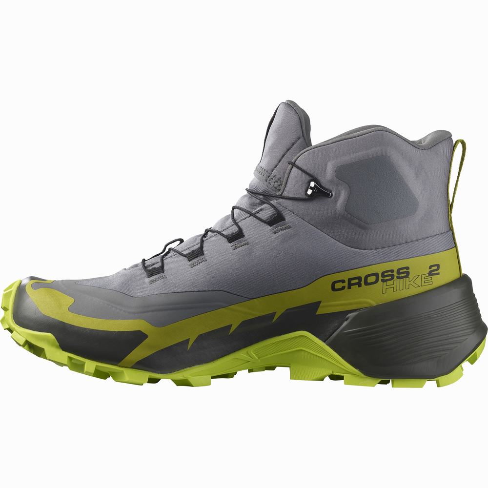 Bottes Randonnée Salomon Cross Hike 2 Mid Gore-tex Homme Grise Vert Clair | France-1409756