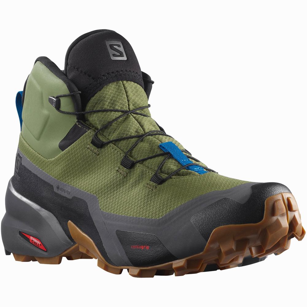 Bottes Randonnée Salomon Cross Hike Mid Gore-tex Homme Vert Noir | France-6548723