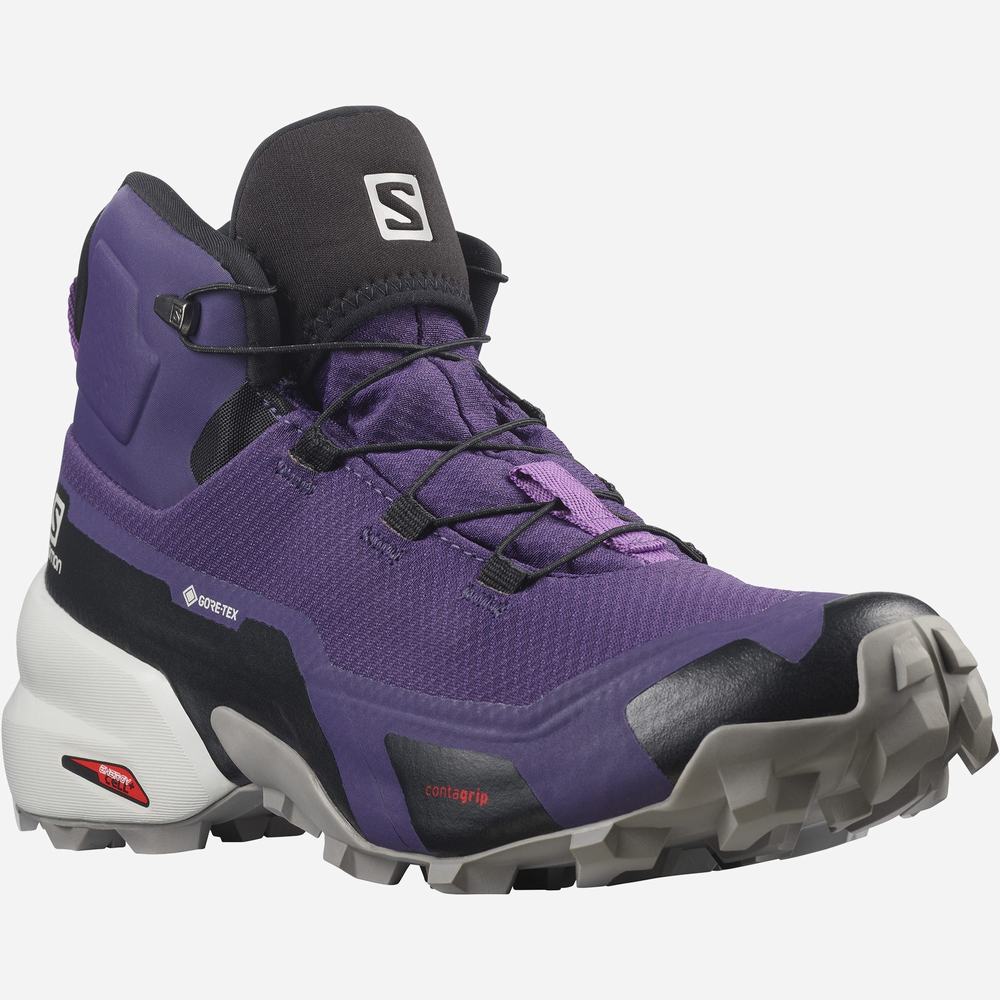 Bottes Randonnée Salomon Cross Hike Mid Gore-tex Femme Violette Grise Bleu Royal | France-7915208