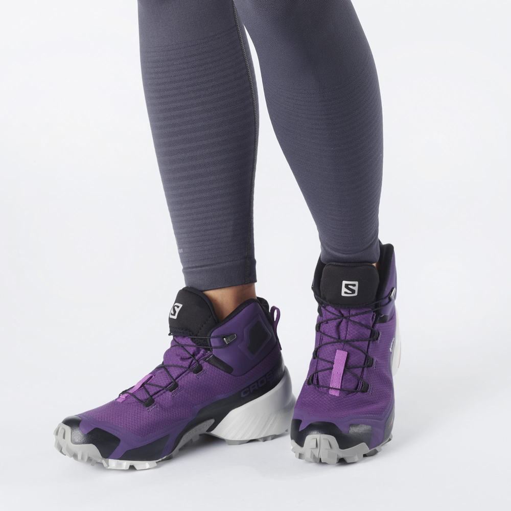 Bottes Randonnée Salomon Cross Hike Mid Gore-tex Femme Violette Grise Bleu Royal | France-7915208