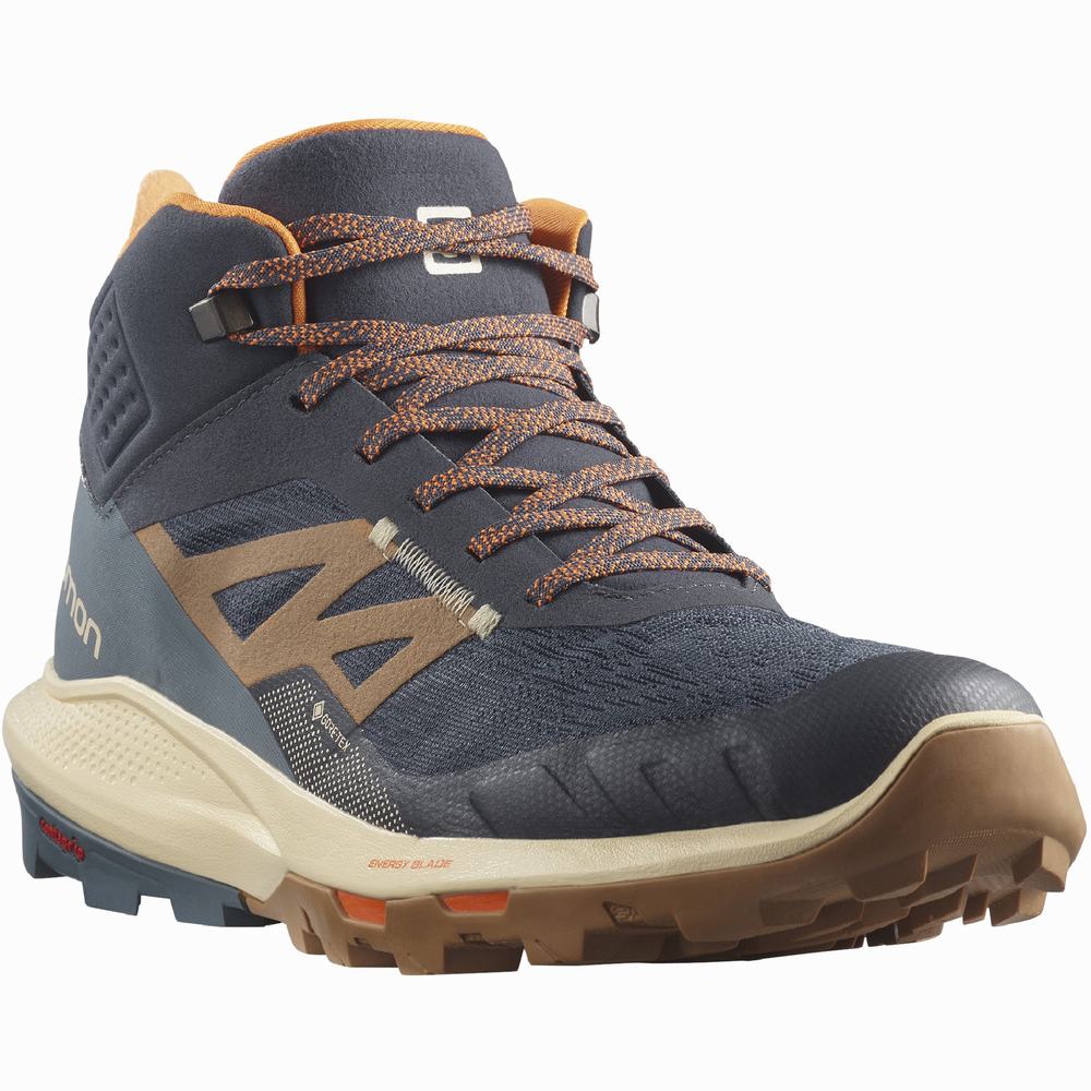 Bottes Randonnée Salomon Outpulse Mid Gore-tex Homme Bleu Marine Marron Orange | France-2540689