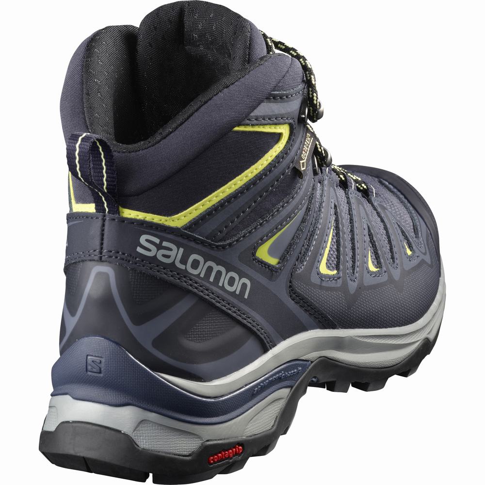 Bottes Randonnée Salomon X Ultra 3 Larges Mid Gore-tex Femme Bleu Orange Vert Clair | France-9485206