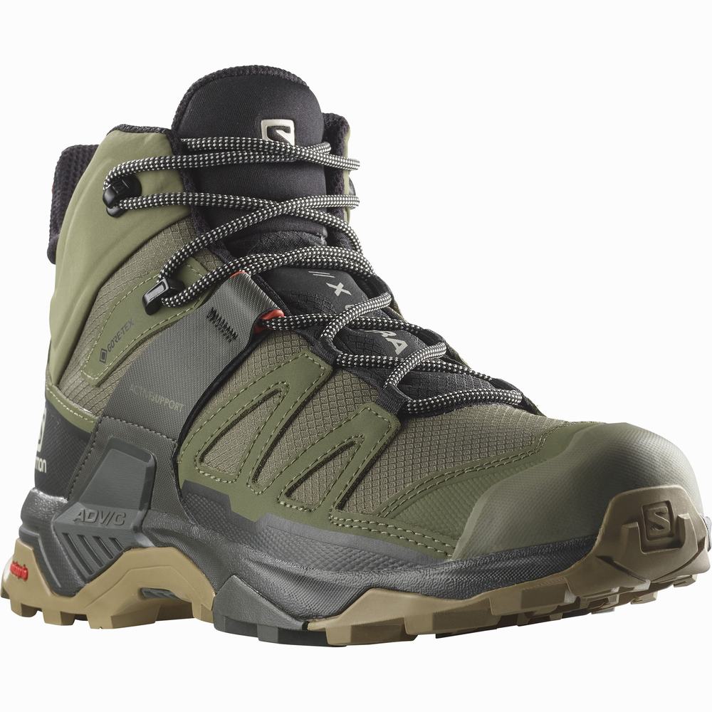 Bottes Randonnée Salomon X Ultra 4 Mid Gore-tex Homme Vert Foncé | France-2490165