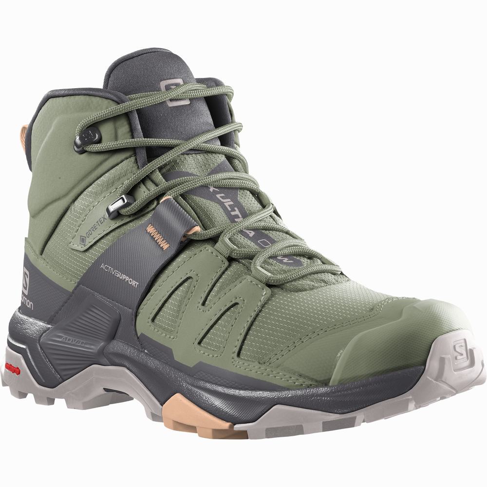 Bottes Randonnée Salomon X Ultra 4 Mid Gore-tex Femme Vert Blanche | France-5724308