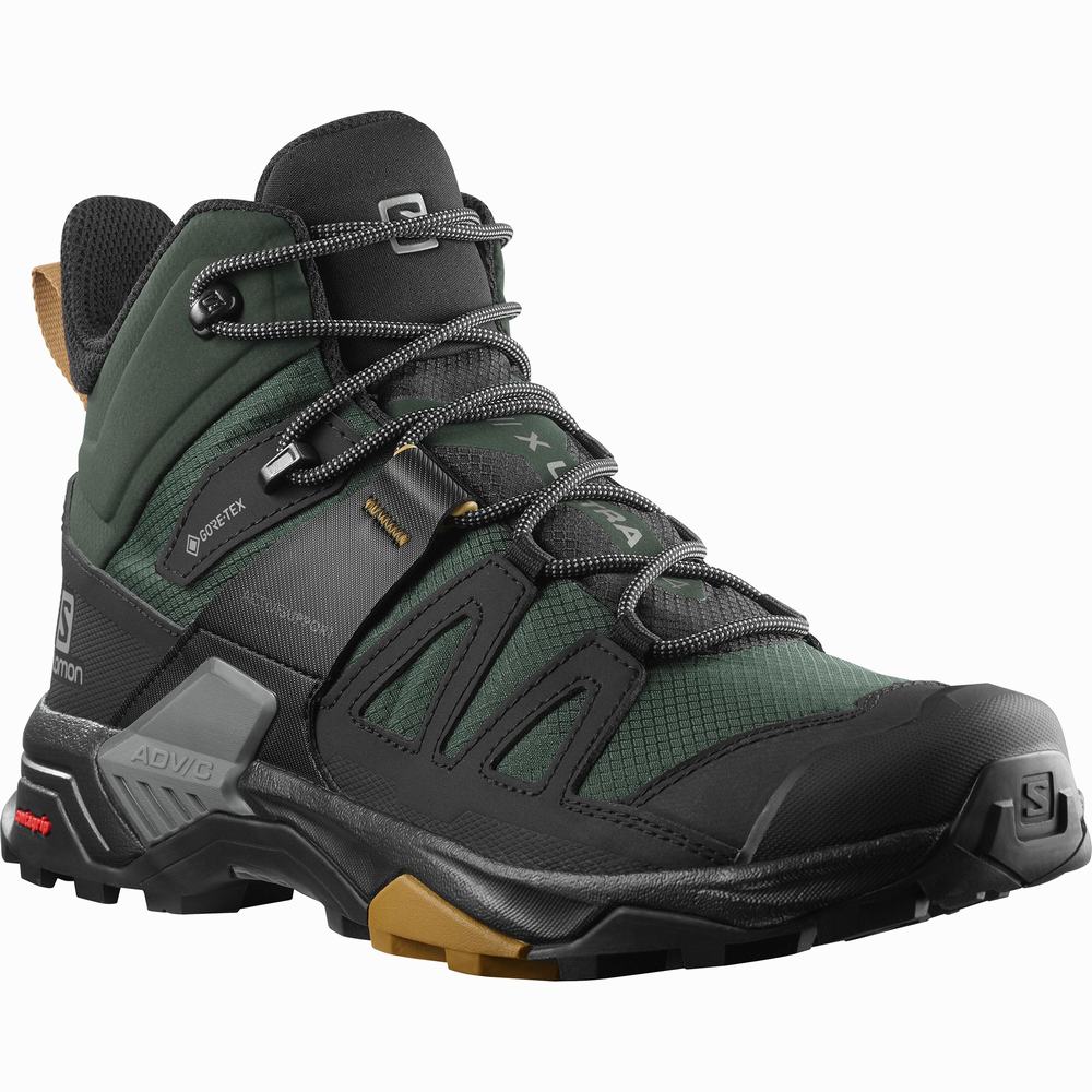 Bottes Randonnée Salomon X Ultra 4 Mid Gore-tex Homme Vert Noir | France-9854763