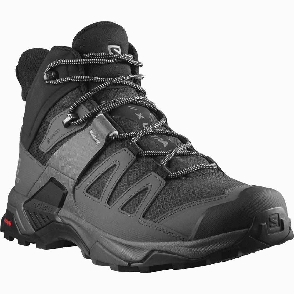 Bottes Randonnée Salomon X Ultra 4 Mid Larges Gore-tex Homme Noir Bleu | France-5897136