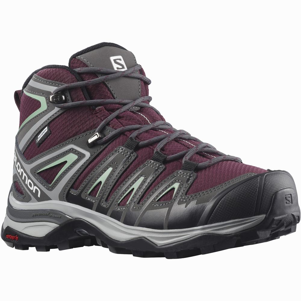 Bottes Randonnée Salomon X Ultra Pioneer Mid Climasalomon™ Imperméables Femme Violette Grise Vert | France-2367584