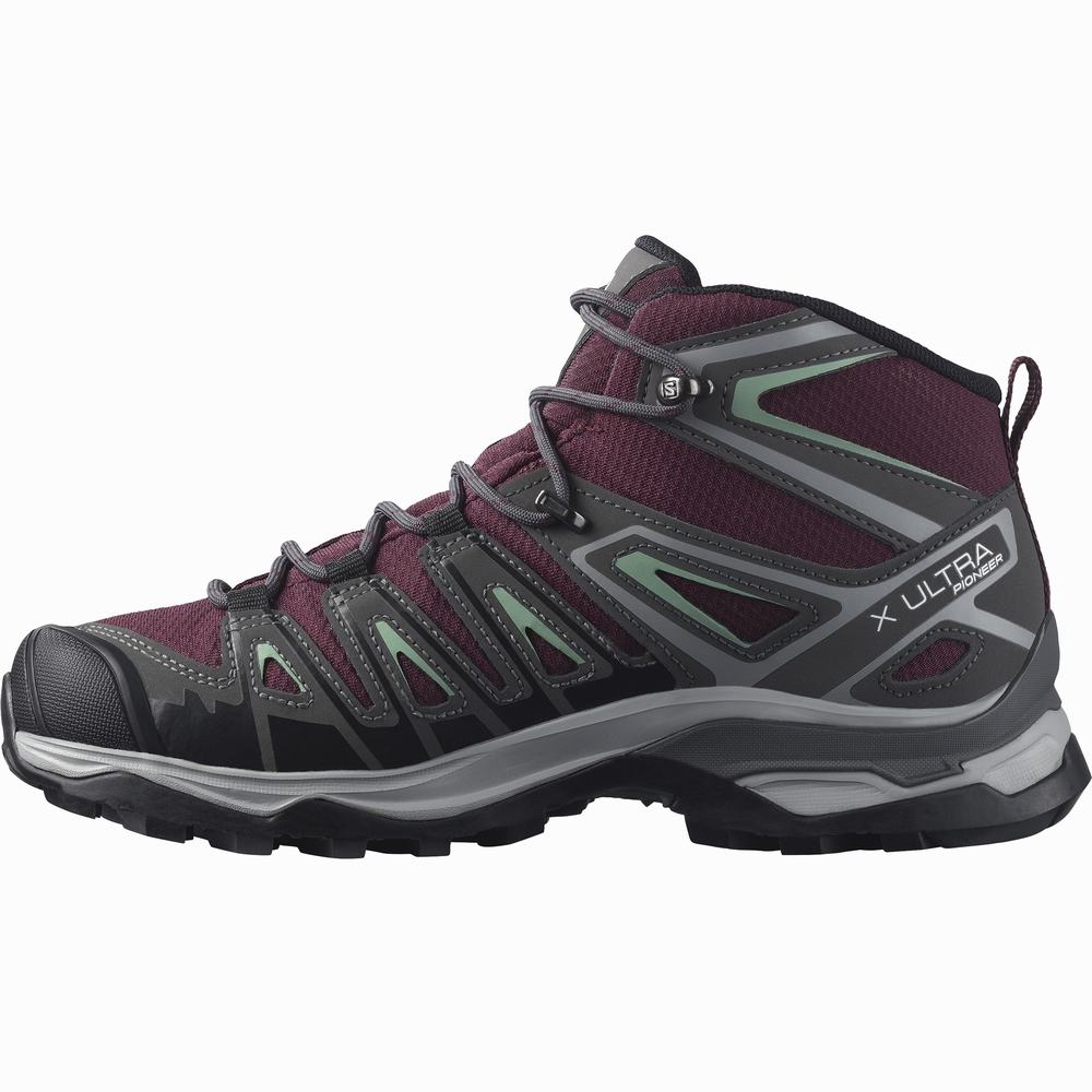 Bottes Randonnée Salomon X Ultra Pioneer Mid Climasalomon™ Imperméables Femme Violette Grise Vert | France-2367584