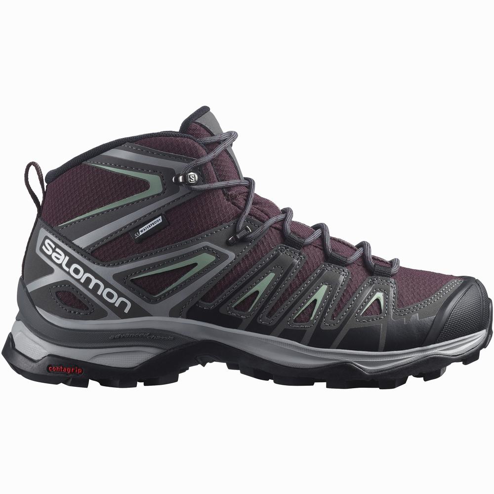 Bottes Randonnée Salomon X Ultra Pioneer Mid Climasalomon™ Imperméables Femme Violette Grise Vert | France-2367584