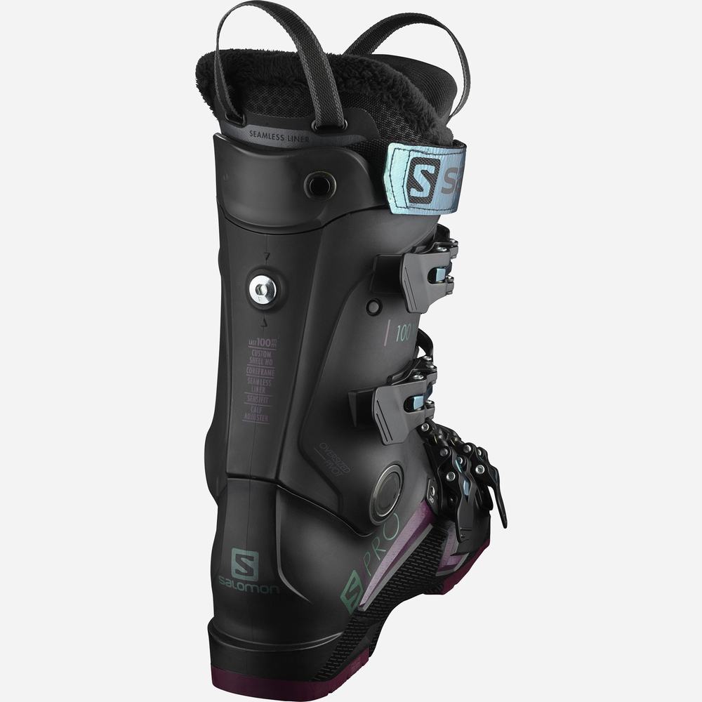 Bottes Ski Salomon S/Pro 100 Femme Noir Bleu Vert | France-1437690