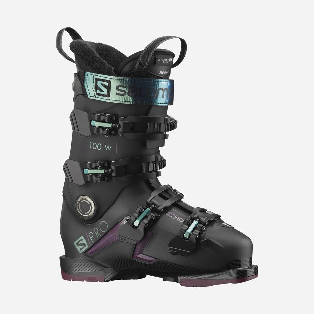 Bottes Ski Salomon S/Pro 100 Femme Noir Bleu Vert | France-1437690