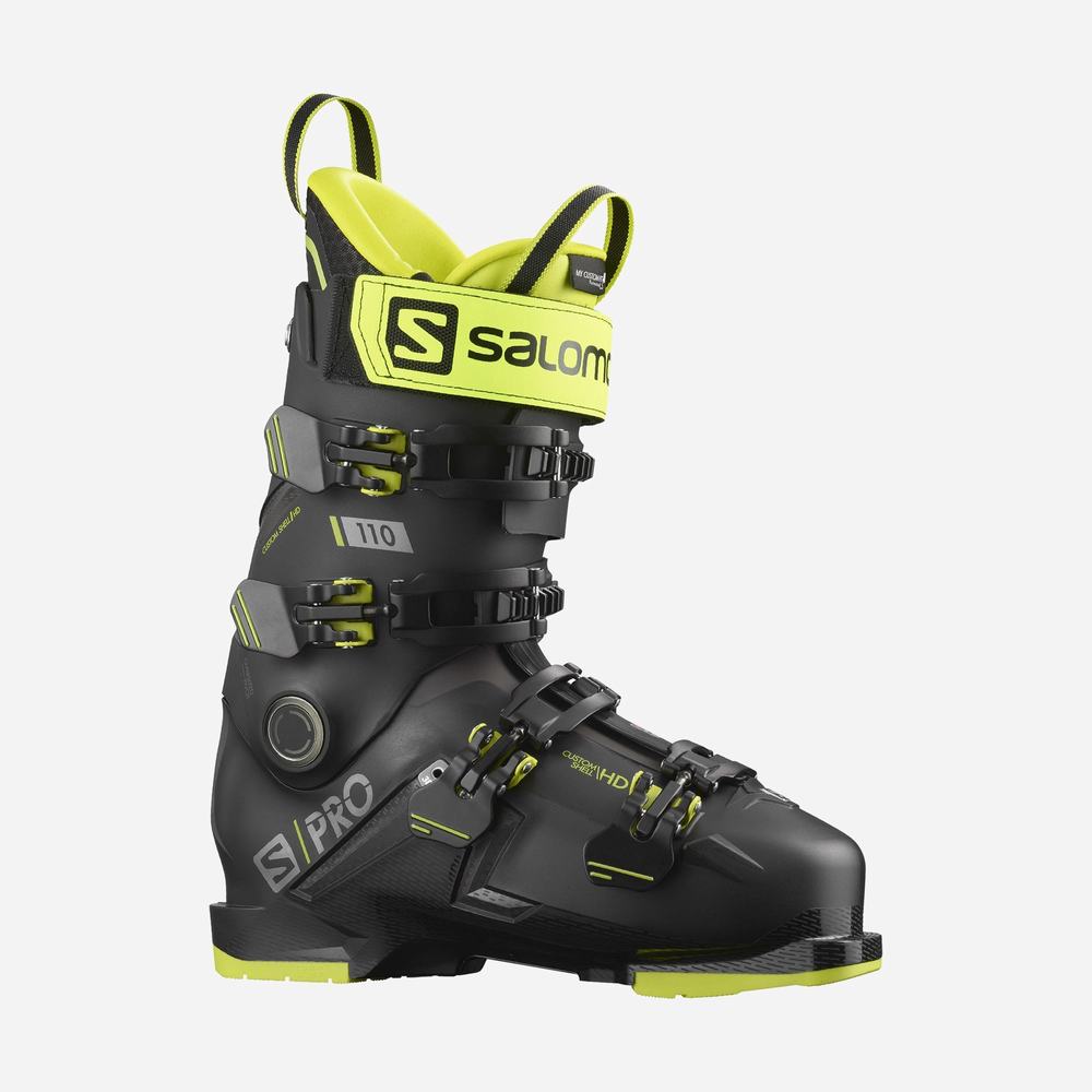 Bottes Ski Salomon S/Pro 110 Homme Noir Vert Argent Foncé Metal | France-7531892