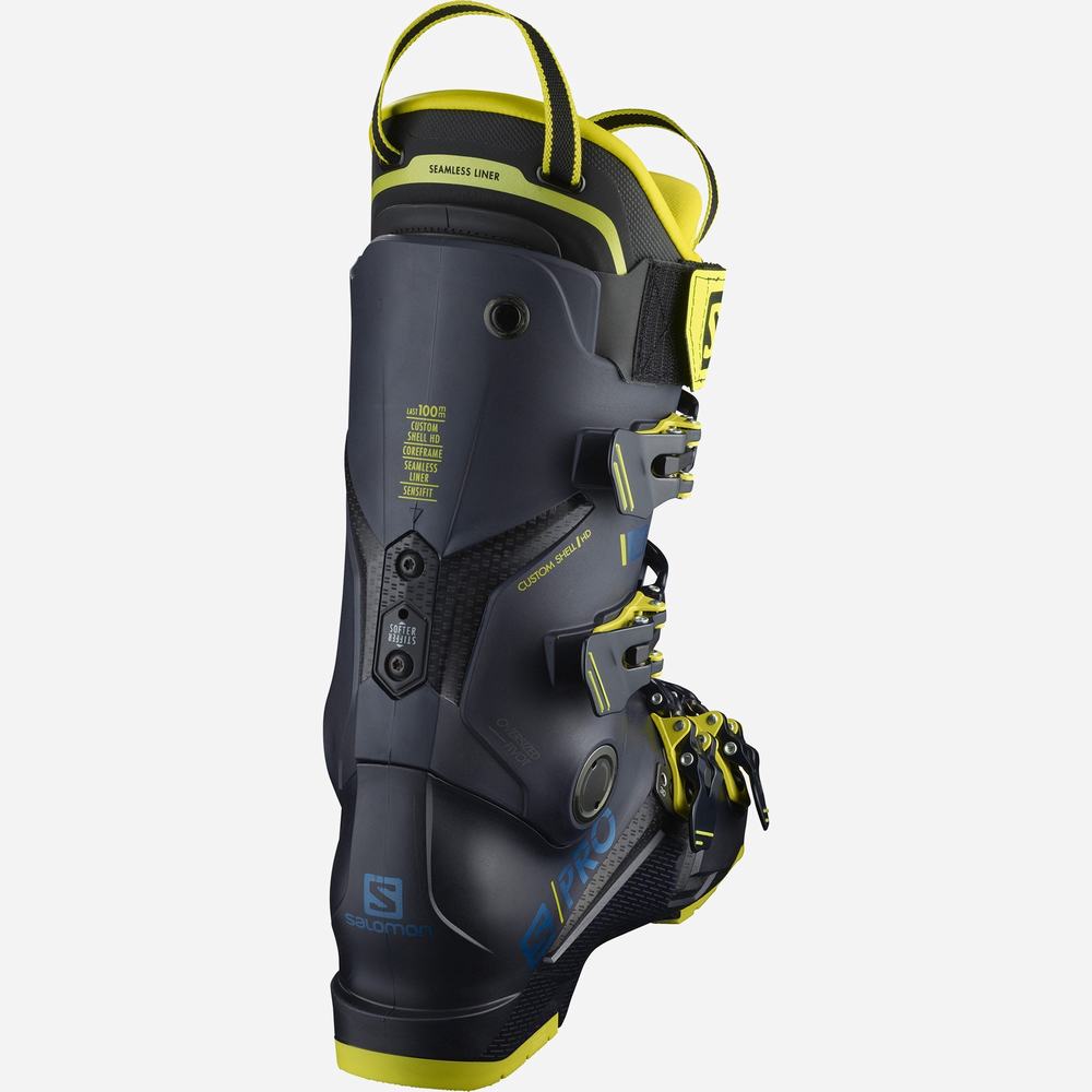 Bottes Ski Salomon S/Pro 130 Homme Noir Jaune Bleu | France-3954012