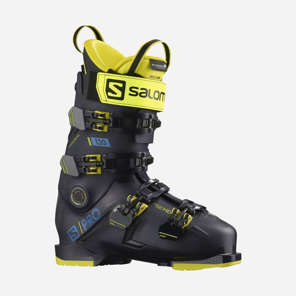 Bottes Ski Salomon S/Pro 130 Homme Noir Jaune Bleu | France-3954012