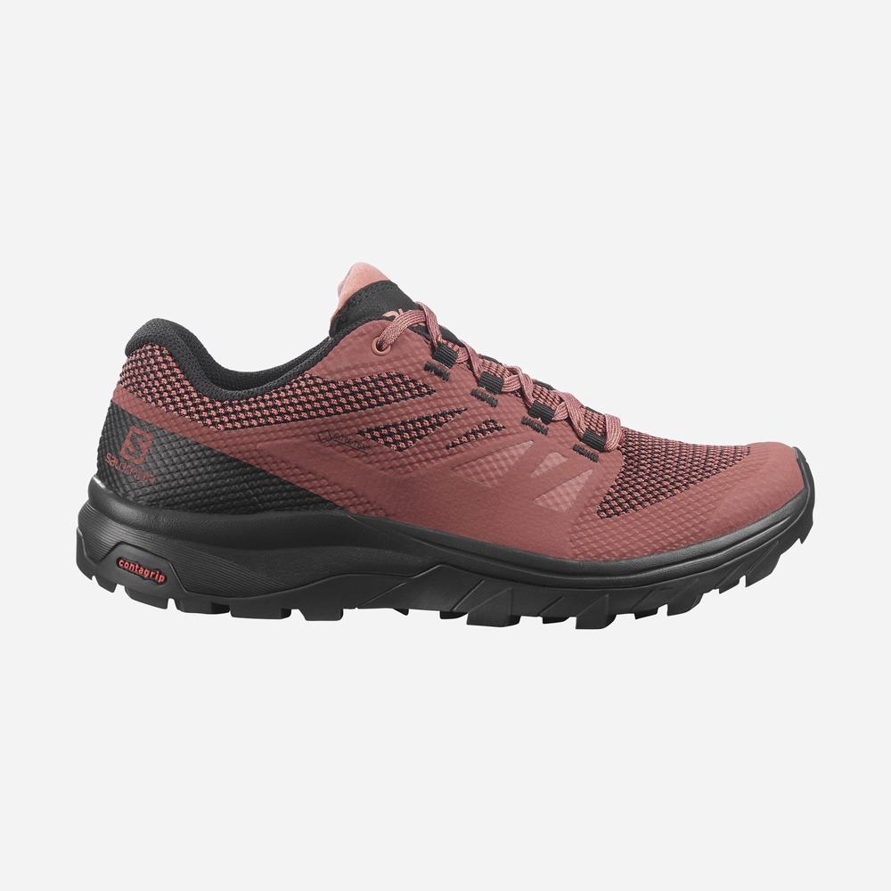 Chaussures Randonnée Salomon Outline Gore-tex Femme Noir Rouge Foncé | France-6158904