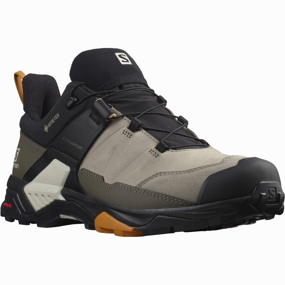 Chaussures Randonnée Salomon X Ultra 4 Cuir Gore-tex Homme Kaki Noir Doré | France-4851263