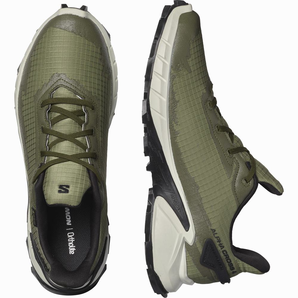 Chaussures Trail Running Salomon Alphacross 4 Gore-tex Homme Vert Foncé Vert Olive | France-2086751