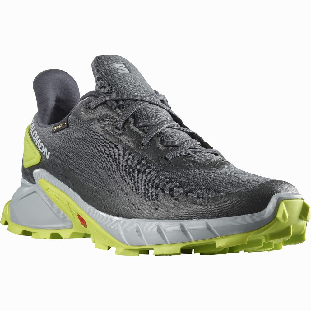 Chaussures Trail Running Salomon Alphacross 4 Gore-tex Homme Grise Vert Clair | France-5962374