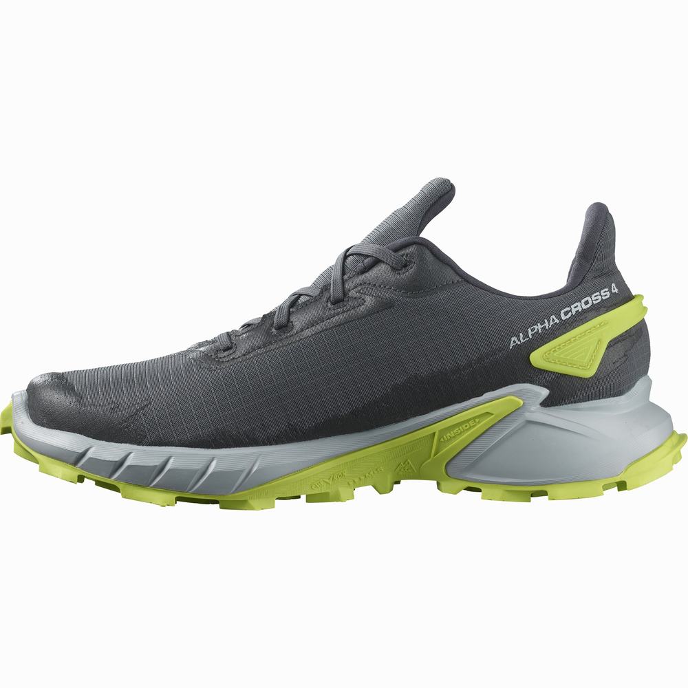 Chaussures Trail Running Salomon Alphacross 4 Gore-tex Homme Grise Vert Clair | France-5962374