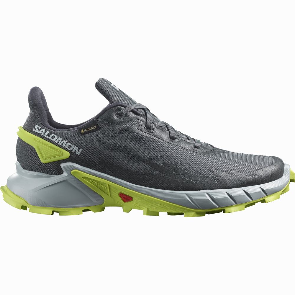 Chaussures Trail Running Salomon Alphacross 4 Gore-tex Homme Grise Vert Clair | France-5962374