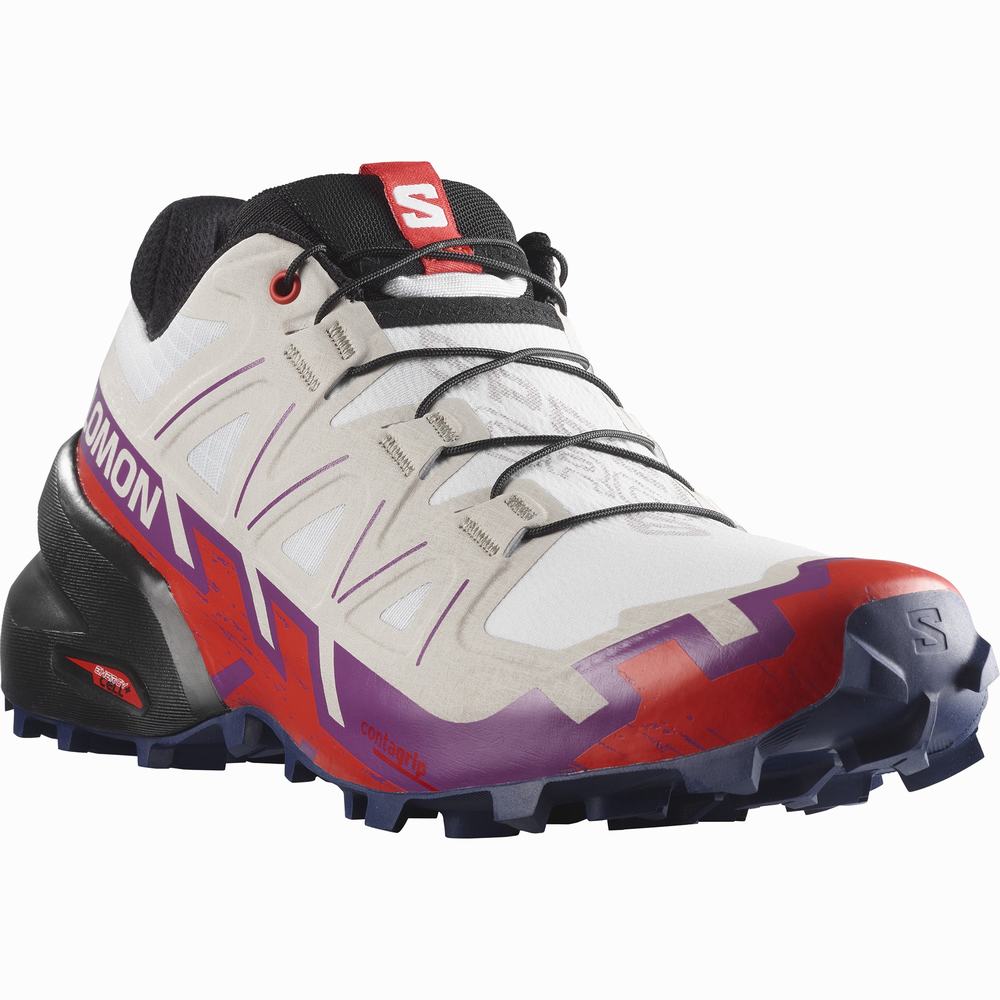 Chaussures Trail Running Salomon Speedcross 6 Femme Blanche Violette Rouge | France-1396058