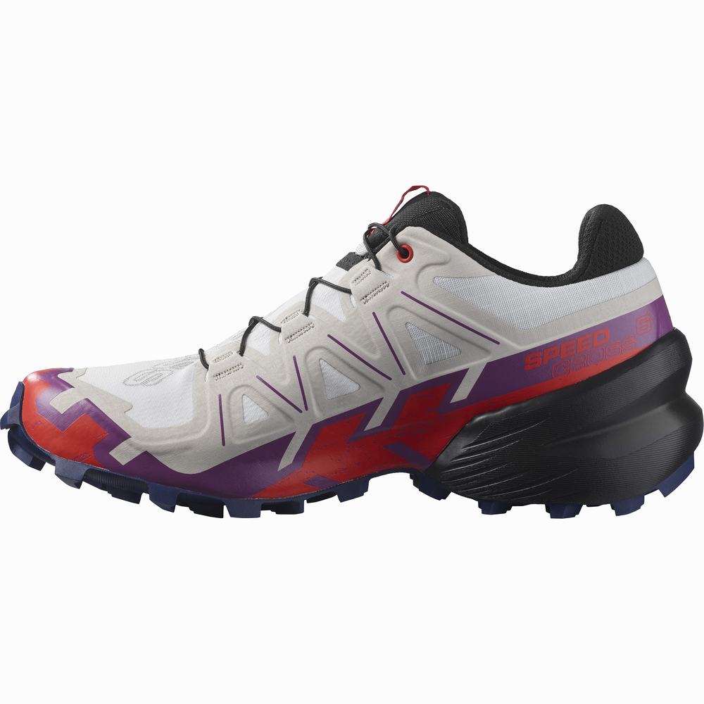 Chaussures Trail Running Salomon Speedcross 6 Femme Blanche Violette Rouge | France-1396058