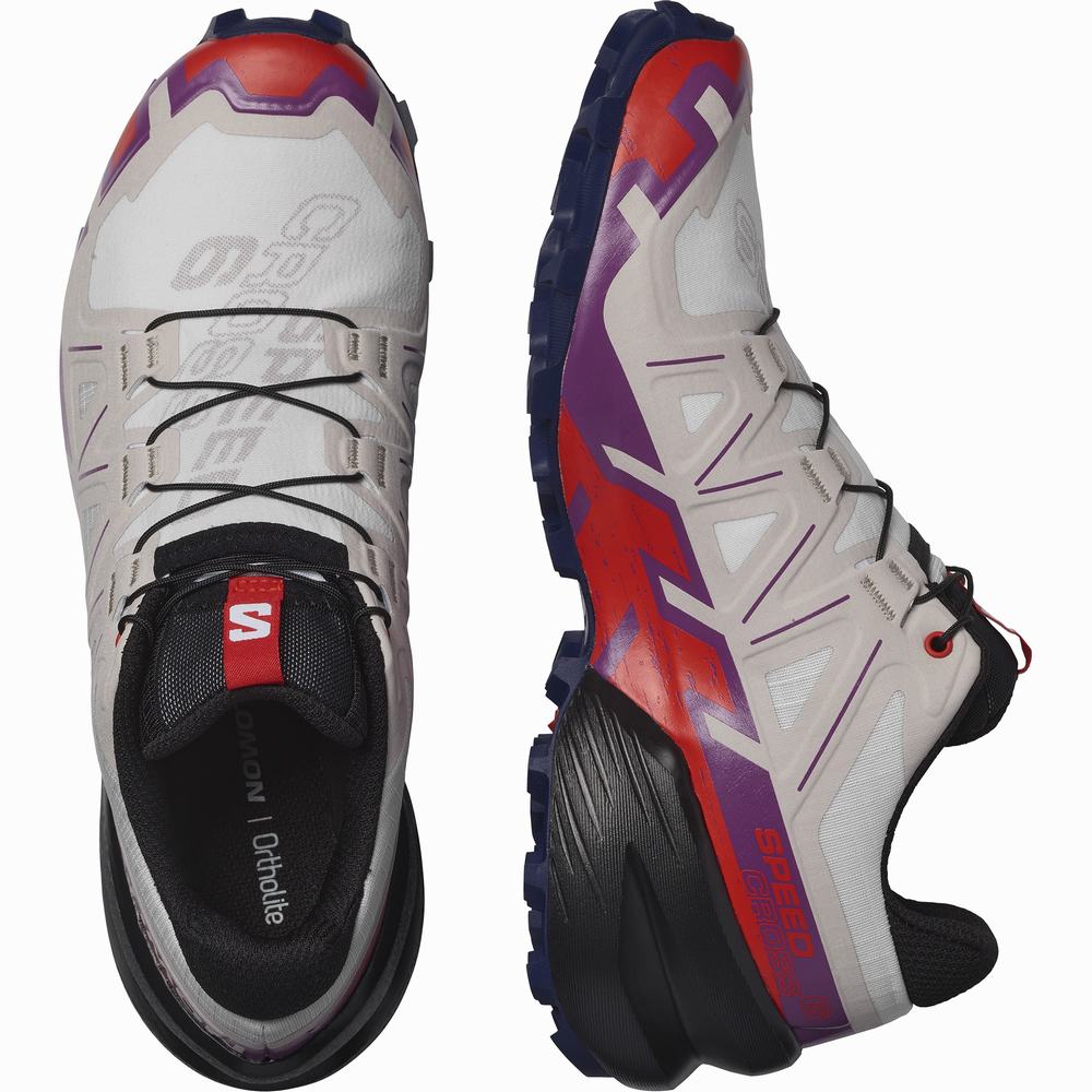 Chaussures Trail Running Salomon Speedcross 6 Femme Blanche Violette Rouge | France-1396058