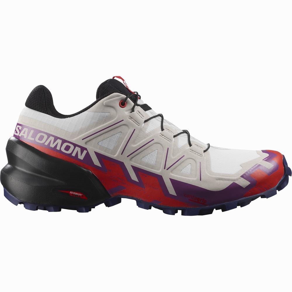 Chaussures Trail Running Salomon Speedcross 6 Femme Blanche Violette Rouge | France-1396058