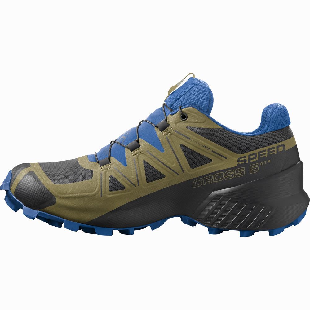 Chaussures Trail Running Salomon Speedcross 5 Gore-tex Homme Noir Vert | France-1457968