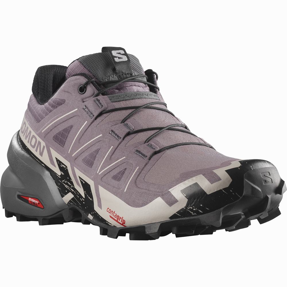 Chaussures Trail Running Salomon Speedcross 6 Larges Femme Noir Grise Rose | France-3621798