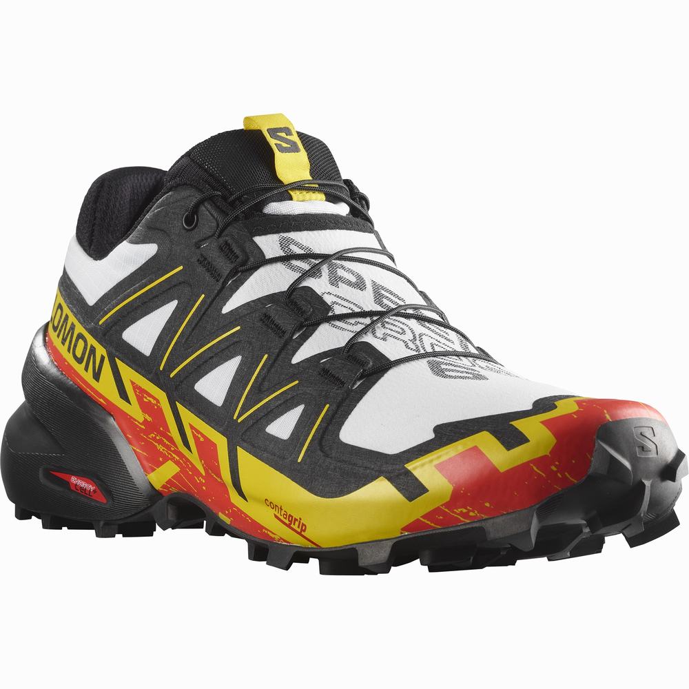 Chaussures Trail Running Salomon Speedcross 6 Homme Blanche Noir Jaune | France-7562914