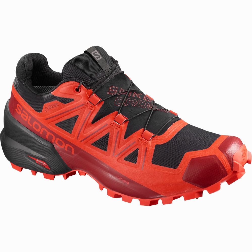 Chaussures Trail Running Salomon Spikecross 5 Gore-tex Femme Noir Rouge | France-3742610